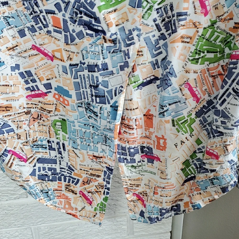 Maeve By Anthropologie Women's Multicolor Graphic Print Map Shirt Blouse Sz 8 - Picture 10 of 15